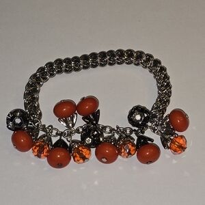 Treska Fall Harvest Halloween Orange Pumpkin and Silver Charm Bracelet
